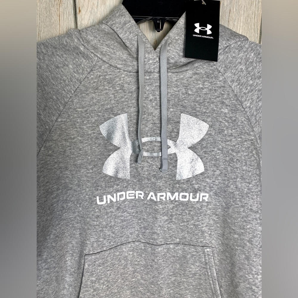Under Armour Women’s Rival Fleece Glitter Logo Pullover Gray Hoodie Size Small - Picture 12 of 12